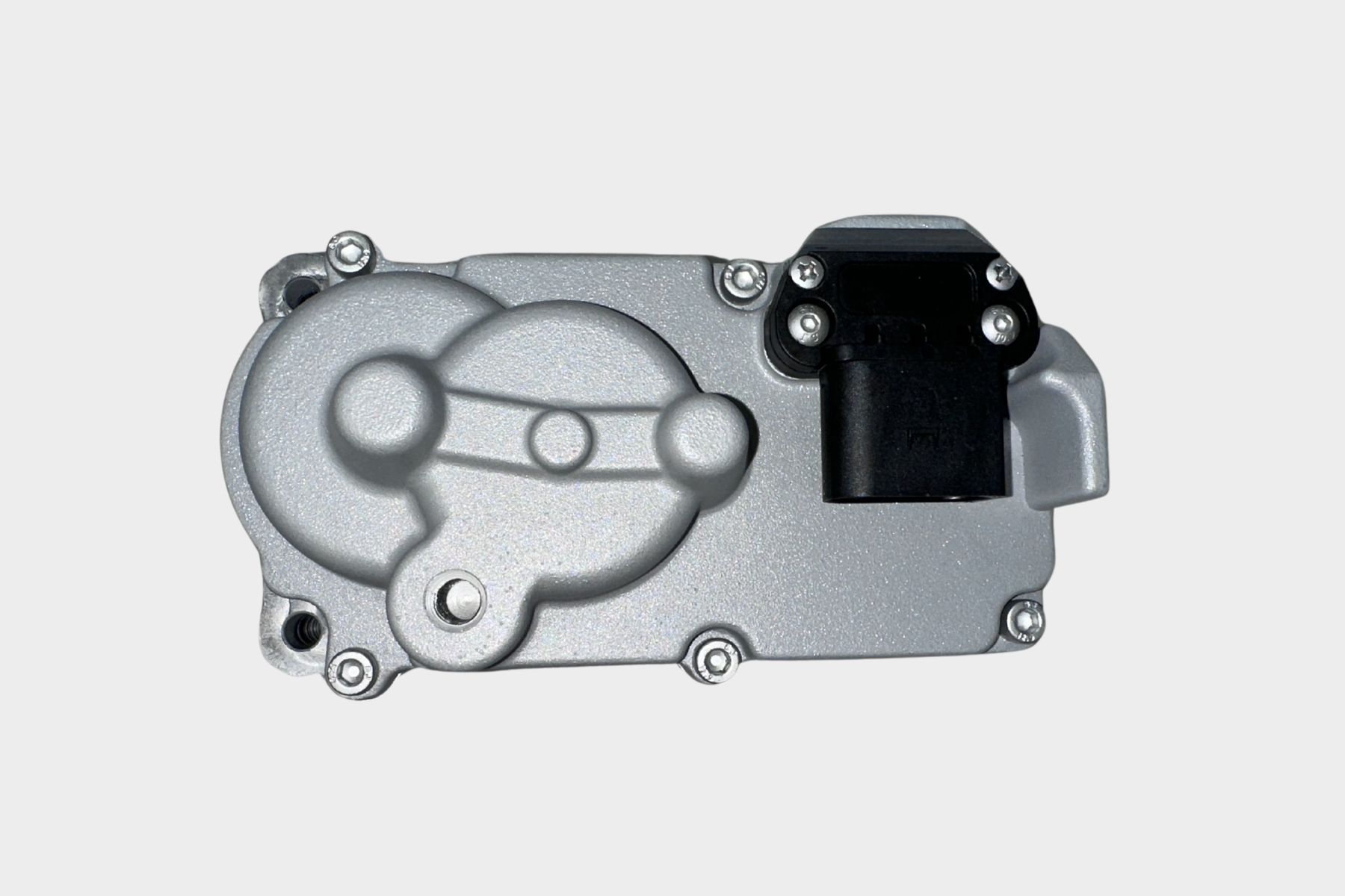 The 300143005JT Just Turbo Turbocharger Actuator features a durable metallic build with a molded casing and multiple mounting points, displayed against a plain light background.