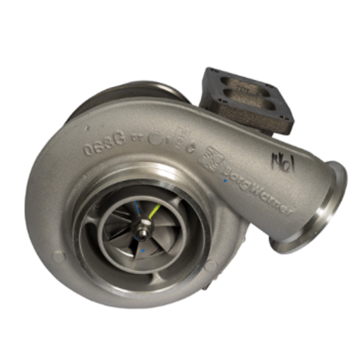 A metallic 171702 BorgWarner Turbocharger - S475 with a visible turbine and mounting flange is shown against a white background.