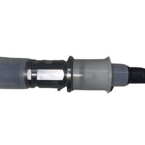 A close-up of a 0445120177 Bosch Fuel Injector with needle cap, viewed from the side against a white background.