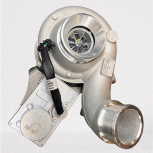 The T4371-02 Zeki Turbocharger features visible turbine blades, wiring, and an intake opening, showcased against a plain light background.