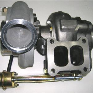 Close-up view of the T4913-01 Zeki Turbocharger HX40W, displaying its turbine housing, compressor housing, actuator, and mounting flanges on a white background.
