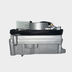 The 4032772HX 6.7L Cummins VG Turbo Actuator Kit features a silver metallic component with black wiring and an attached connector, shown from the side against a plain white background.