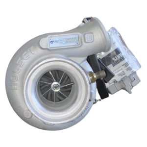 The 5354720HXR Just Turbo Reman Turbocharger with Actuator is a metallic unit featuring turbine fins and labeled markings, designed for use in automotive or industrial engine applications.