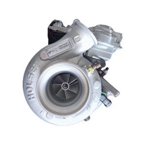 The 5354716HXR Just Turbo Turbocharger with Actuator features visible turbine blades and attached components, isolated on a white background.