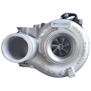 The 5326058HXR Just Turbo Reman Turbocharger features a metallic finish, visible turbine blades, and a labeled housing, shown from the front against a white background.