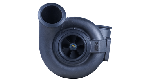The T1243-01 Zeki CAT C15 Low Pressure Turbocharger GTA5518B, in black with a visible turbine, is shown against a plain white background.