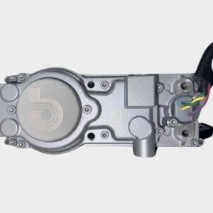 The 500143003JT Just Turbo Turbocharger Actuator, featuring wiring and a connector, is shown with its circular logo against a plain white background.