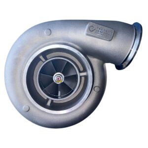 The T4131-01 Zeki Turbo S475 Detroit Diesel 12.7 Non-Wastegated Turbocharger features a silver finish, visible impeller, and labeled housing, shown isolated on a white background.